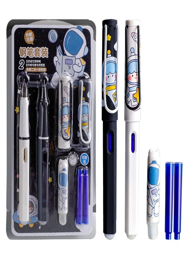 WISHKEY Plastic Fountain Pen Set with Cartridge, Stylish Astronaut Design, Erasable Ink, Easy to Refill, Medium Nib, Fancy Pen for Girls, Stationery Gift for Kids, Blue Ink, (Pack of 1) - Image 1